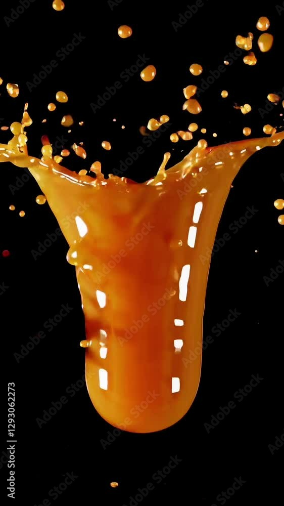Poster dynamic splash sequence: liquid droplets exploding, shaping, falling on black background