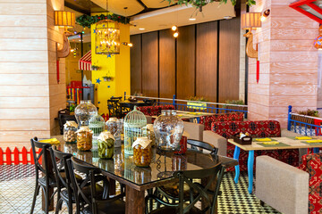 Interior of a cozy restaurant in oriental style
