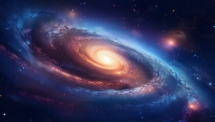 Fototapeta premium A view from space to a spiral galaxy and stars. Universe filled with stars, nebula and galaxy,. Elements of this image furnished, solar