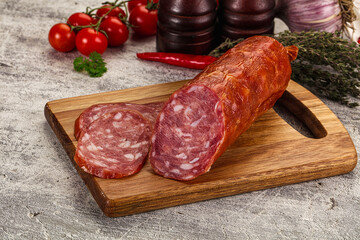 Italian pork Salchichon sausage with slices