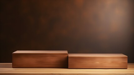 Wooden Platform Display Mockup with Brown Background