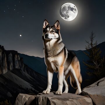 hasky dog wolf howling at the moon