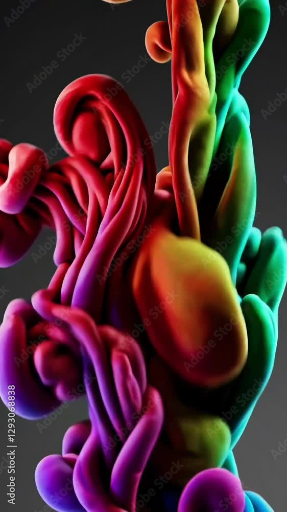 Poster vibrant ink swirls in water creating abstract colorful patterns emerging gradually with smooth motio