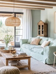 A rustic living room showcasing furniture and some decor