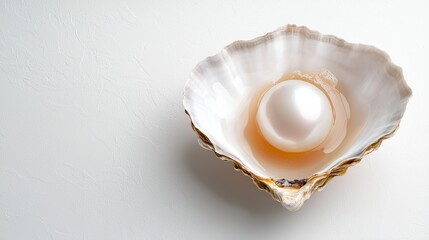 Oyster shell with pearl showcase underwater world still life minimalist setting close-up seafood elegance
