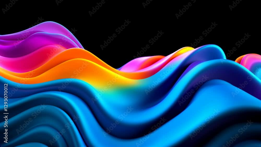 Poster dynamic colorful wave animation in abstract style showcasing fluid motion and vibrant hues on a dark