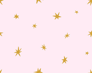 Seamless pattern with cute tiny stars. Endless repeating starry background, texture design. Repeatable print with small sparkles, twinkles for fabric, textile, wrapping. Flat vector illustration