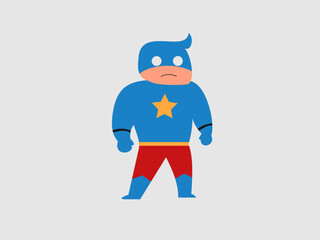 flat vector illustration of a cartoon superhero standing with a sad expression