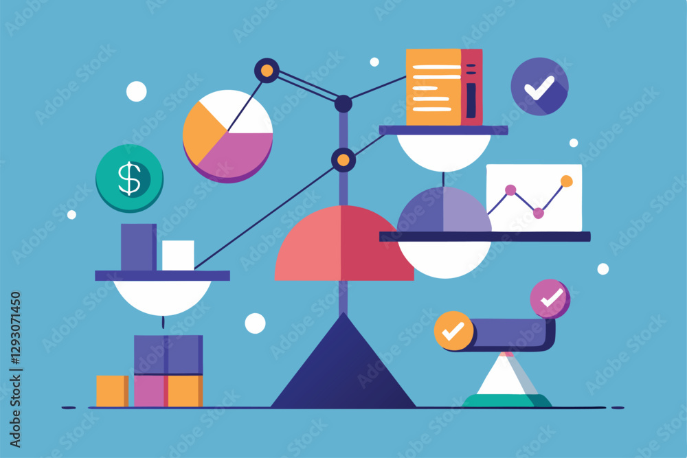 Poster a colorful visual balances charts, graphs, and icons in a creative representation of data analysis c