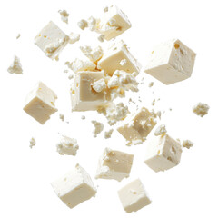 feta cheese falling on transparent background