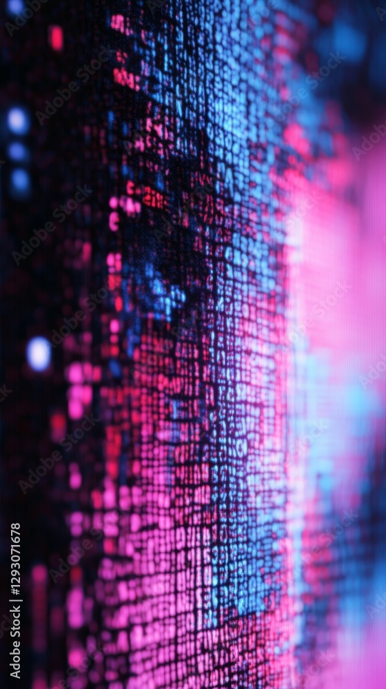 Aufkleber Abstract digital art with purple and blue pixelated patterns, futuristic texture. Cyber artwork concept