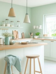 A modern kitchen showcases minimalist design with a bright airy feel