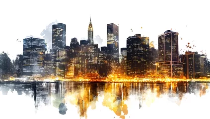 Papier peint photo intissé NYC Skyline at Night, Watercolor Effect, Cityscape, Urban