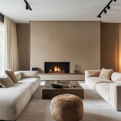 Luxurious contemporary living room with a fireplace in it