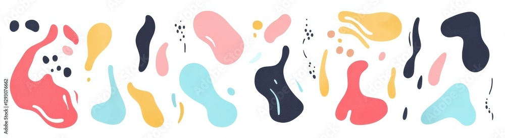 Poster a vibrant abstract design featuring colorful organic shapes in various sizes and hues, creating a pl