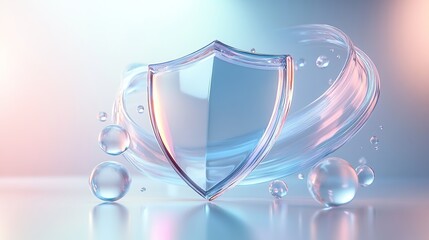 Translucent Shield and Clear Orbs on Soft Blue Background