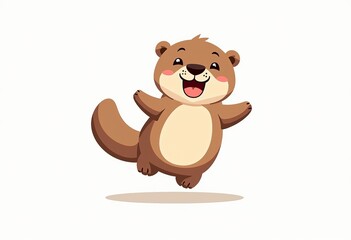 Cute Floating Otter Design: A cheerful otter floating in the air, isolated in a simple clip art style on a pure white background with defined margins.

