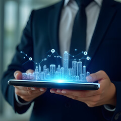 businessman touching digital tablet