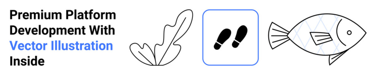 Leaf, footsteps, and fish in a clean, minimal style emphasizing nature, direction, and creativity. Ideal for environment, sustainability, exploration inspiration ecological balance educational