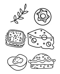 Fast Food Doodle Icons. Hand Made Line Art. Menu Restaurant. Famous Food. Logotype Symbol Design. vector illustration