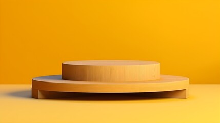 Minimalist Wooden Podium on Yellow Background Product Display Stand