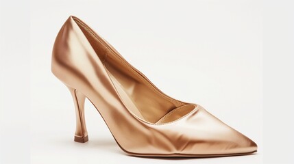 A luxurious pair of pointed-toe pumps with a satin finish, lying flat on a pristine white background.