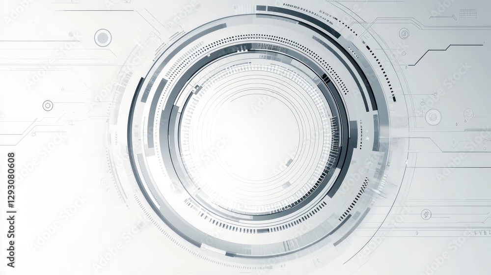 Poster abstract technological design with concentric circles, circuits, and lines.