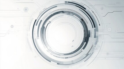 Abstract technological design with concentric circles, circuits, and lines.