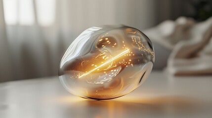 A modern light bulb with a sleek design, emitting a soft glow, placed on a white background.