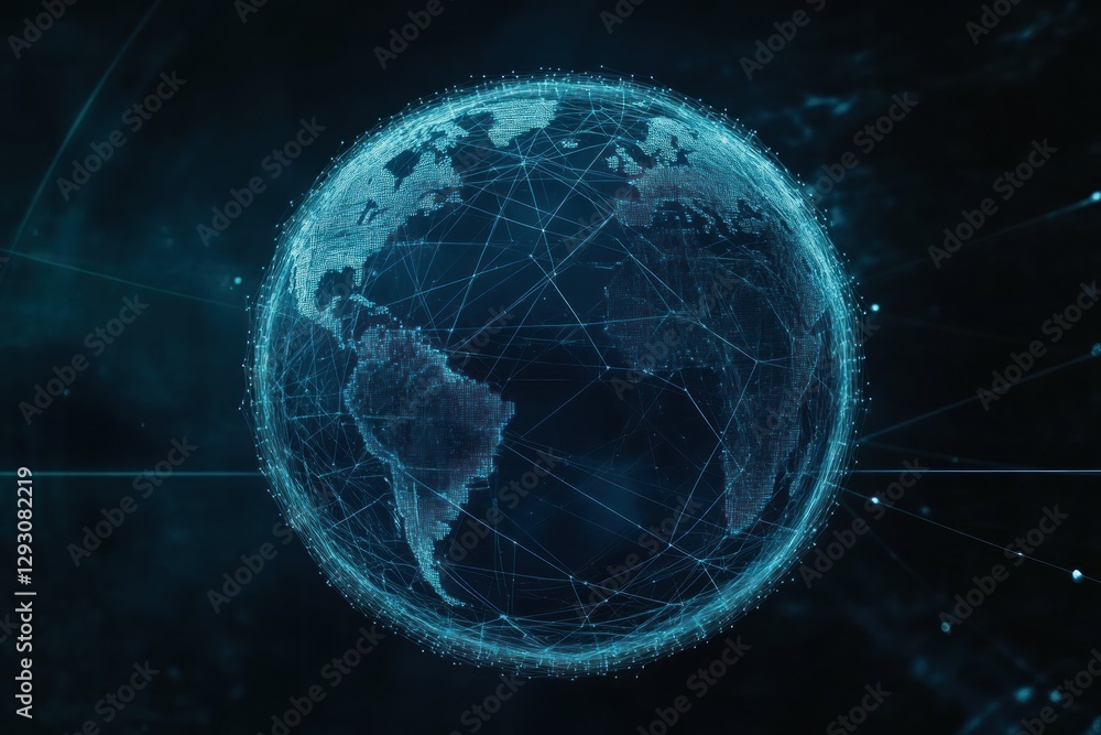 Poster digital globe with network connections and data flow