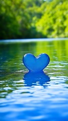 Fototapeta premium Blue Heart Floats Calm River Nature