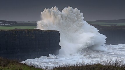 Coastal Cliff Wave Crashing Storm