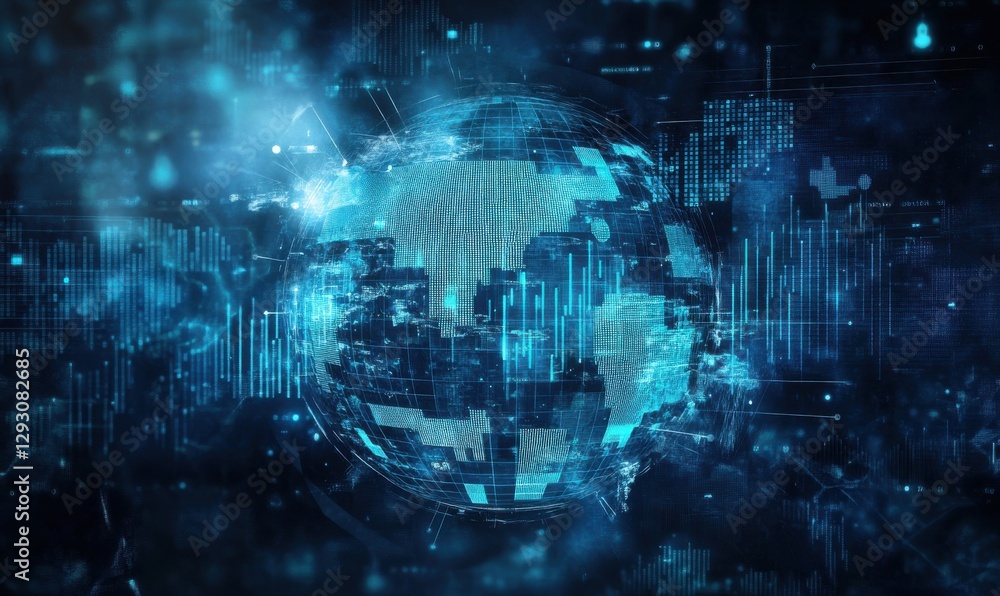 Aufkleber a digital representation of a globe surrounded by abstract patterns, symbolizing technology, data, a