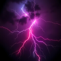Magenta-infused lightning strike branching over ominous black clouds &ndash; Descarga el&eacute;ctrica magenta ramificada sobre nubes negras ominosas