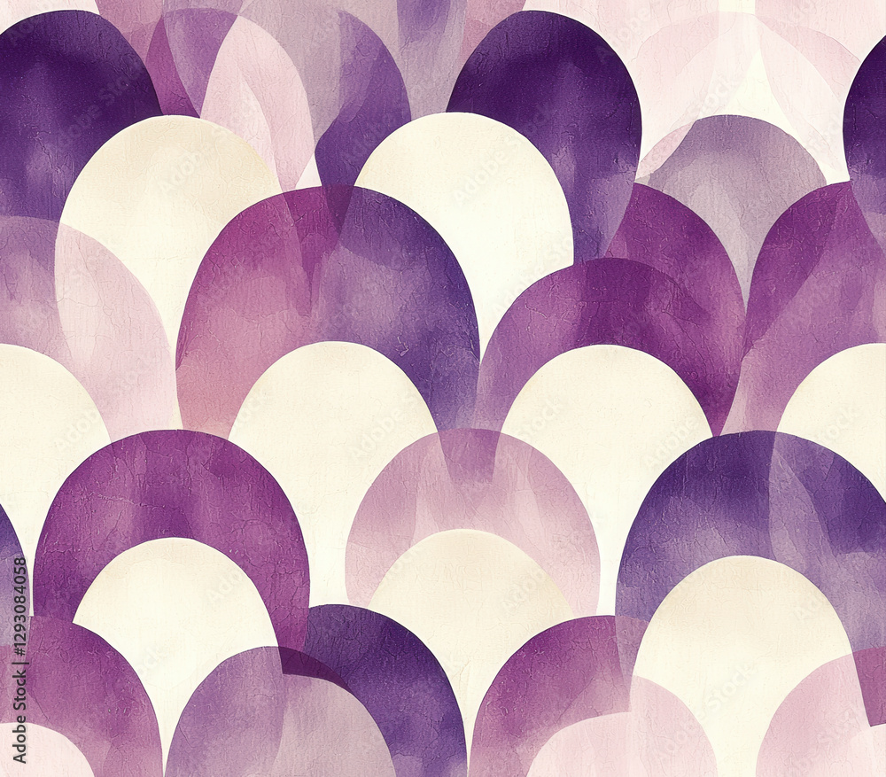 Poster muted lavender and light sage tones create flowing pattern design, seamless pattern style.