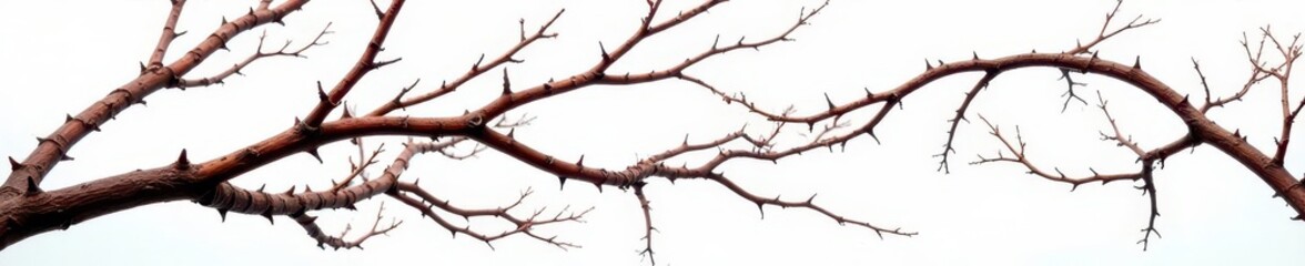 Close-up of gnarled thorny branches against white , detail, botanical, isolated object