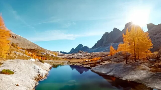 Serene Autumn Landscape with Lake and Mountains