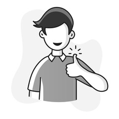 An illustrated icon of a confident man giving a thumbs-up, symbolizing approval, positivity, success, and encouragement. Great for leadership, business, and motivation-related designs.