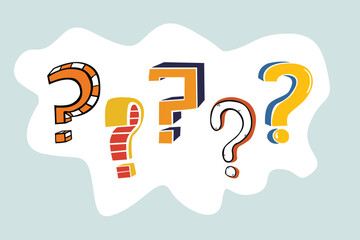 Various pictures of question mark symbols. Set of hand drawn question marks, questions. vector illustration.