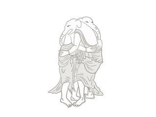 A simple black-and-white depiction of the sacred Buddha statue of the god of holy heavens, the guardian deity of Buddhism.