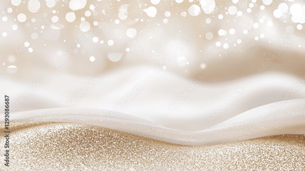 Poster elegant white fabric with sparkling glitter bokeh, creating a luxurious and festive background.