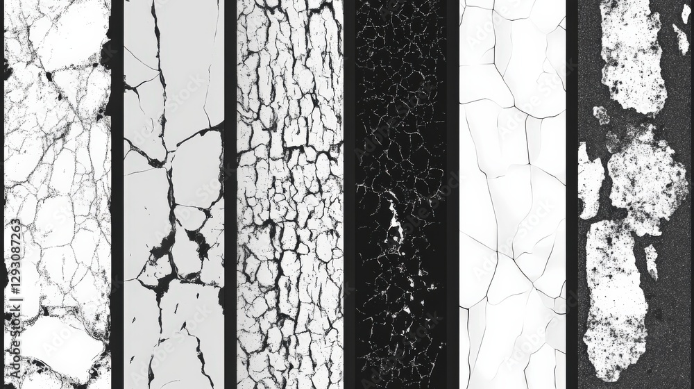 Aufkleber abstract patterns of cracked surfaces in monochrome, showcasing texture variations and depth