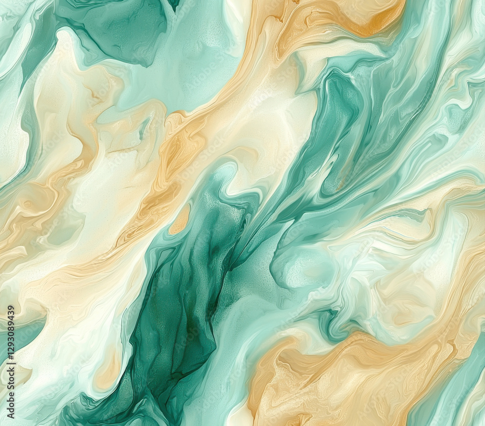 Poster smooth flowing streaks of pale turquoise and light beige create calming effect, seamless pattern sty