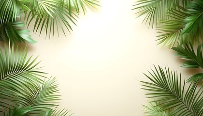 Tropical leaves frame on beige background