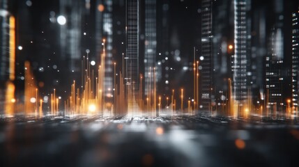 Fototapeta premium Futuristic cityscape with glowing data visualizations