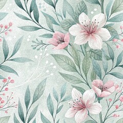 Seamless Floral Design Nature Inspired Digital Pattern Soft Tones Aesthetic Appeal Visual Art