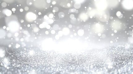 Fototapeta premium A white and silver glitter background with fireworks in the sky. Abstract New Year's decoration with sparkles, bokeh lights