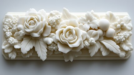 Ornate white floral relief carving