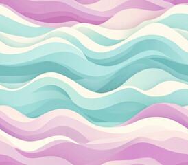 Fototapeta premium Soft waves in teal, seafoam, and pastel colors create calming effect, Seamless Pattern Style.