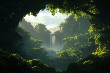 Obraz premium Waterfall in Heart-Shaped Jungle Opening